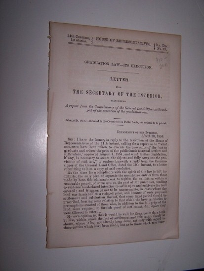 Image for GRADUATION LAW -- ITS EXECUTION - LETTER FROM THE SECRETARY OF THE INTERIOR