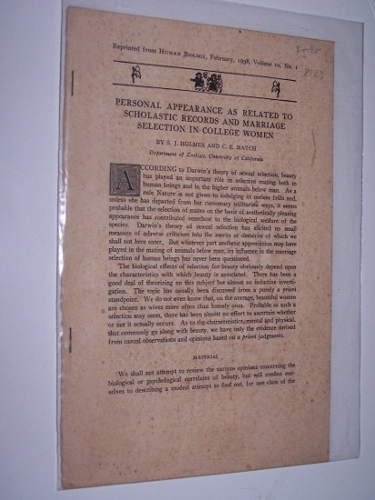 Image for PERSONAL APPEARANCE AS RELATED TO SCHOLASTIC RECORDS AND MARRIAGE SELECTION IN COLLEGE WOMEN