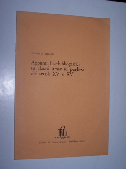 Image for Appunti Bio-Bibliografici su alcuni Umanisti Pugliese dei Secoli XV e XVI