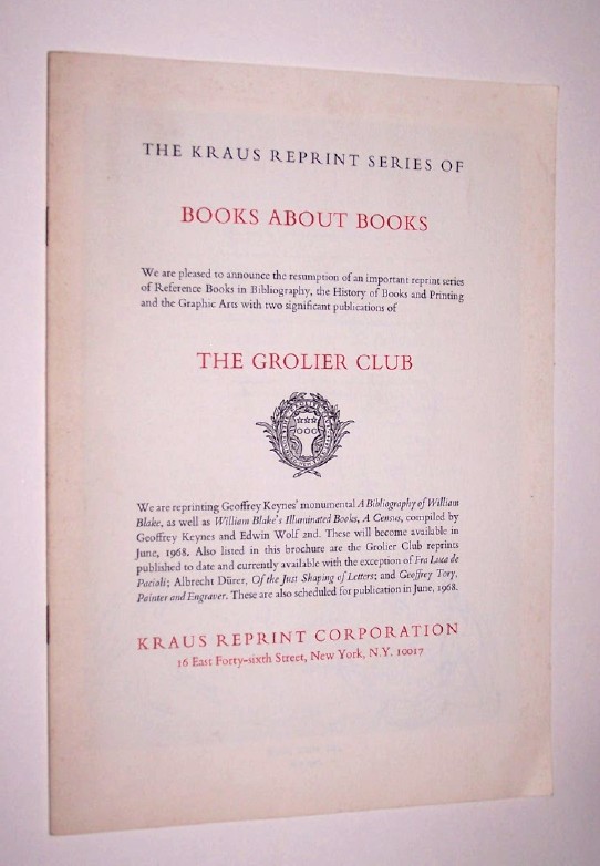 Image for The Kraus Reprint Series of BOOKS ABOUT BOOKS - THE GROLIER CLUB