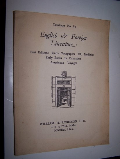 ENGLISH & FOREIGN LITERATURE Catalogue 63 1937 Image for ENGLISH & FOREIGN LITERATURE Catalogue 63 1937
