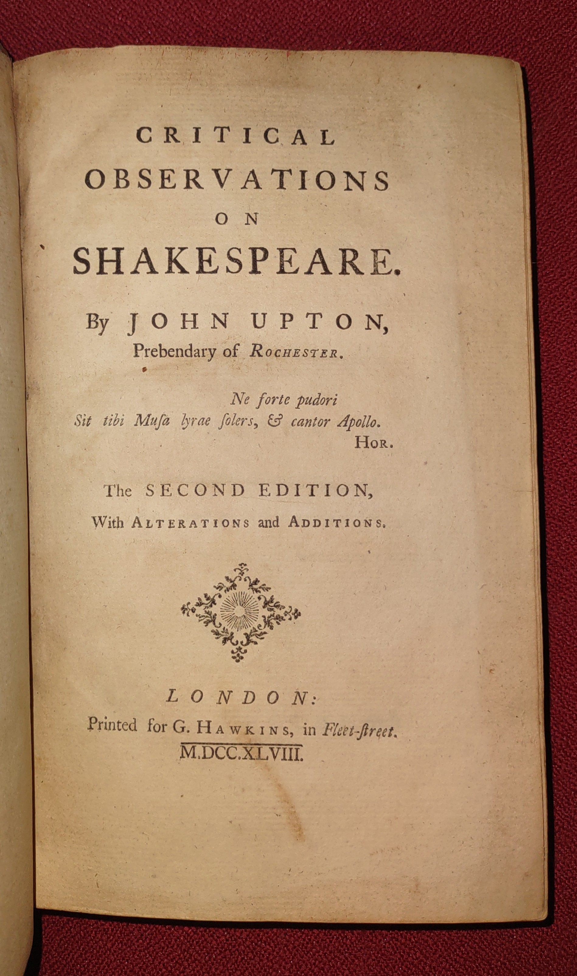 Critical Observations on Shakespeare The Second Edition with Additions and Alterations