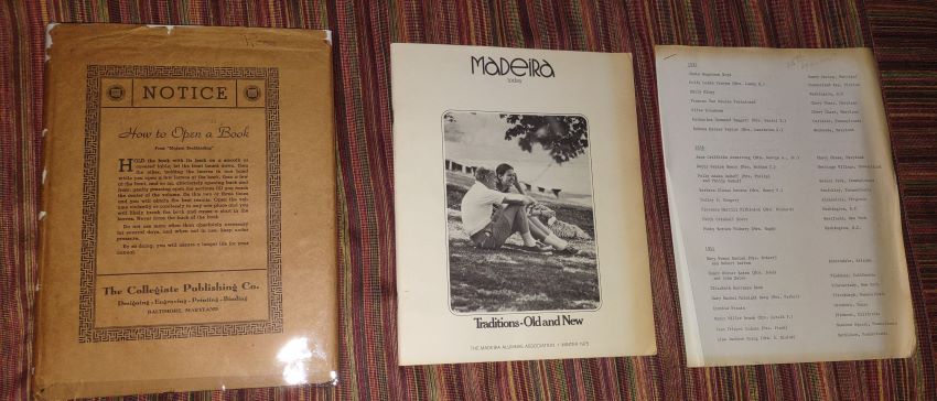 Madeira School Year Book 1956 w/ Graduation Diploma laid in with Winter 1975 Issue of MADEIRA TODAY magazine w/ Six page Typed Reunion List