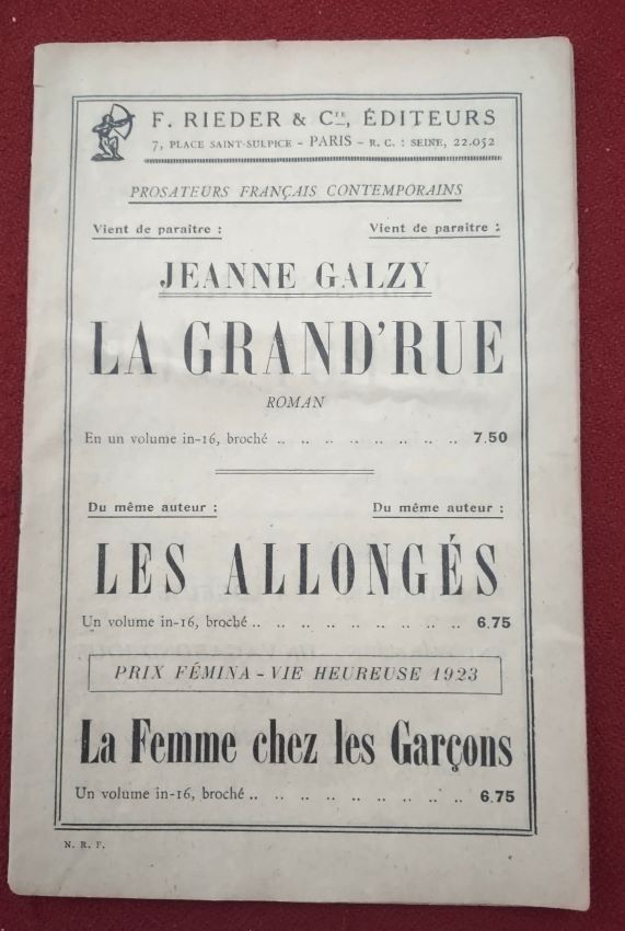 Nouvelle Revue Francaise -- Advertising brochure of Book Publishers Offerings