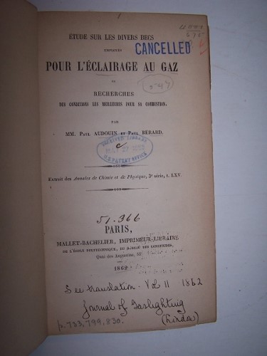 Image for Etude sur les divers becs employes pour l'eclairage au gaz et recherches des conditions les meilleures pour sa combustion Etude sur les divers becs employes pour l'eclairage au gaz et recherches des conditions les meilleures pour sa combustion