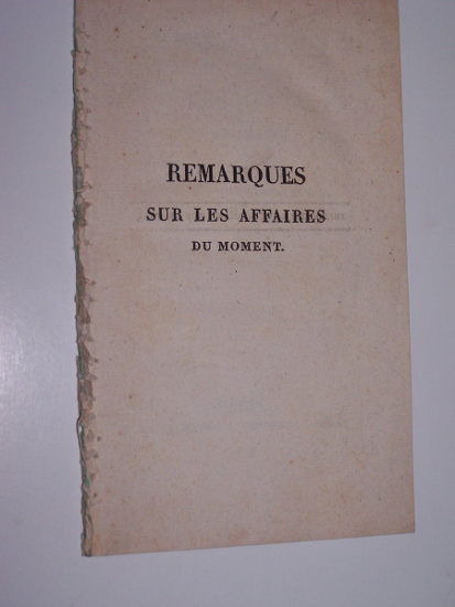 Image for REMARQUES SUR LES AFFAIRES DU MOMENT REMARQUES SUR LES AFFAIRES DU MOMENT