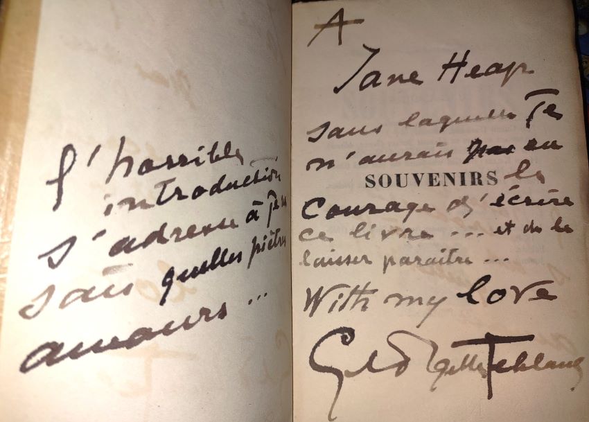 SOUVENIRS (1895-1918) [Inscribed and Signed by Leblanc to Jane Heap] Precedes d'une introduction de Bernard Grasset